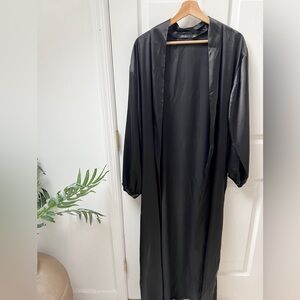 Nasty Gal Open Front Silky Cover Up Duster Kimono in Black